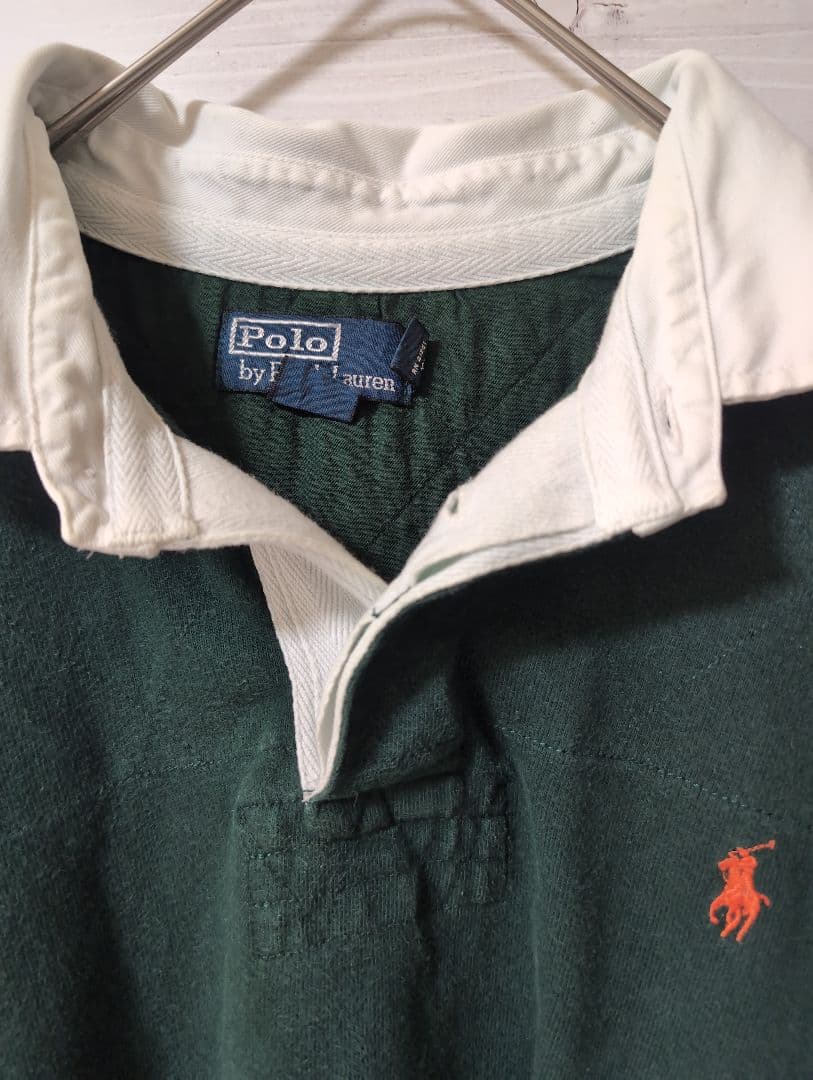 90Ｓ古着ぽろラルフローレンラガーシャツ刺繍ロゴ長袖Ｔ