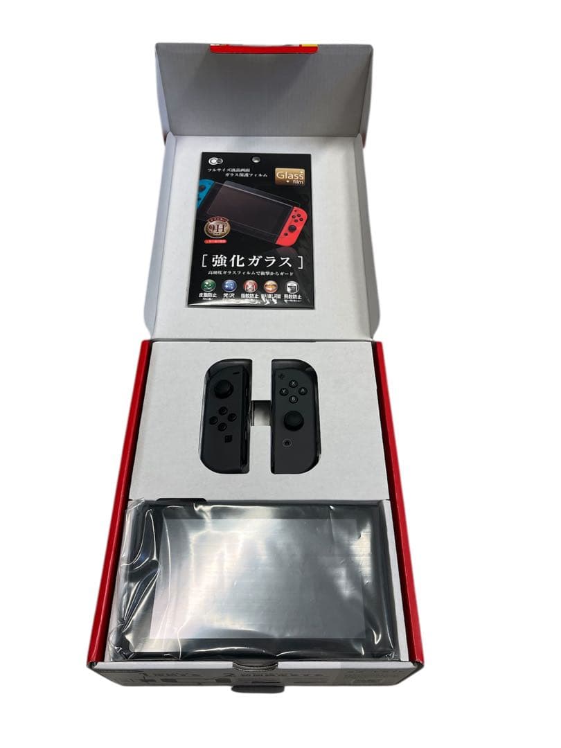 【極美品】Nintendo Switch 本体 グレー　強化ガラスフィルム付き