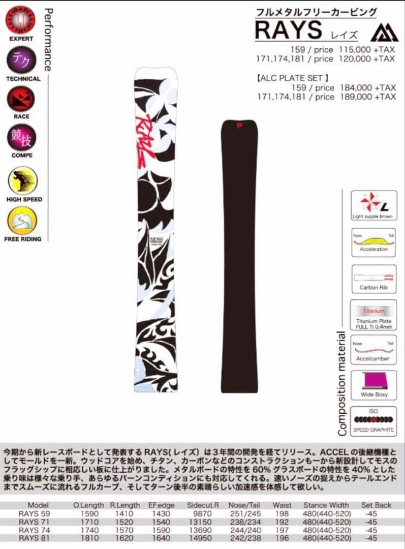 [ 綺麗目 ] MOSS CARVE 1740 RAYS　　　　 アルペンボード