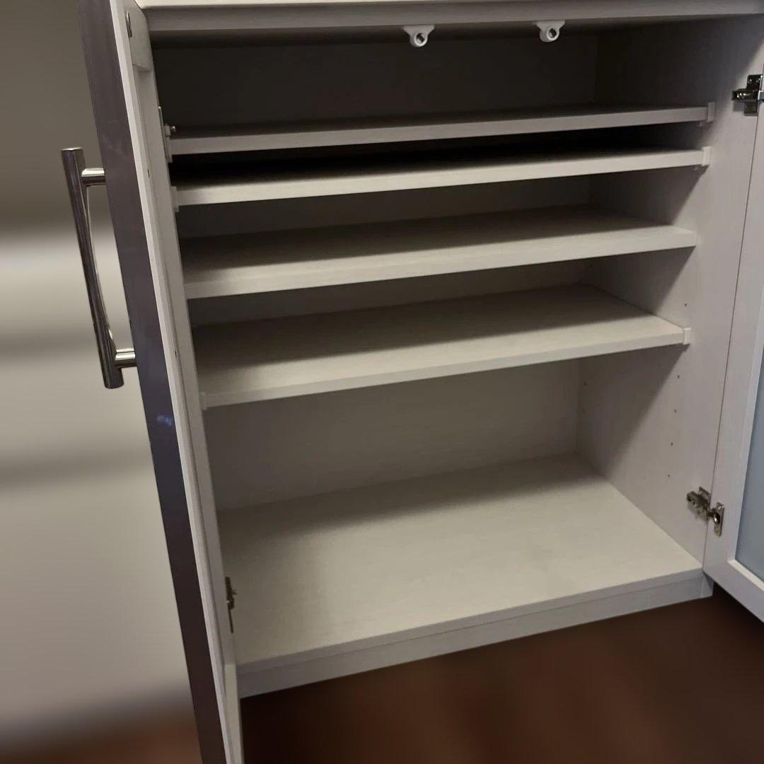 ホワイト木製食器棚 引き出し・ガラス扉付き