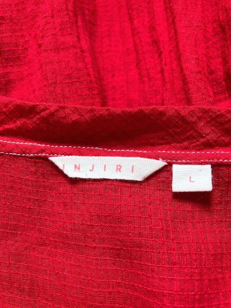 INJIRI カシュクール風赤ワンピL/刺繍/インド綿/手仕事/45rpm/民芸