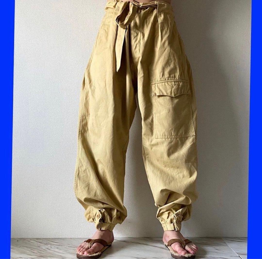 Euro vintage ヨーロッパ物 極太 薄黄色 バギーパンツ カーゴパンツ