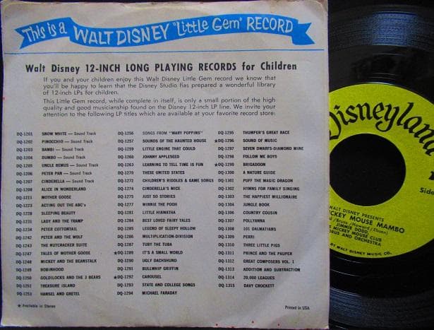 【ディズニーランド 希少盤/USオリジナル】Mickey Mouse Mambo