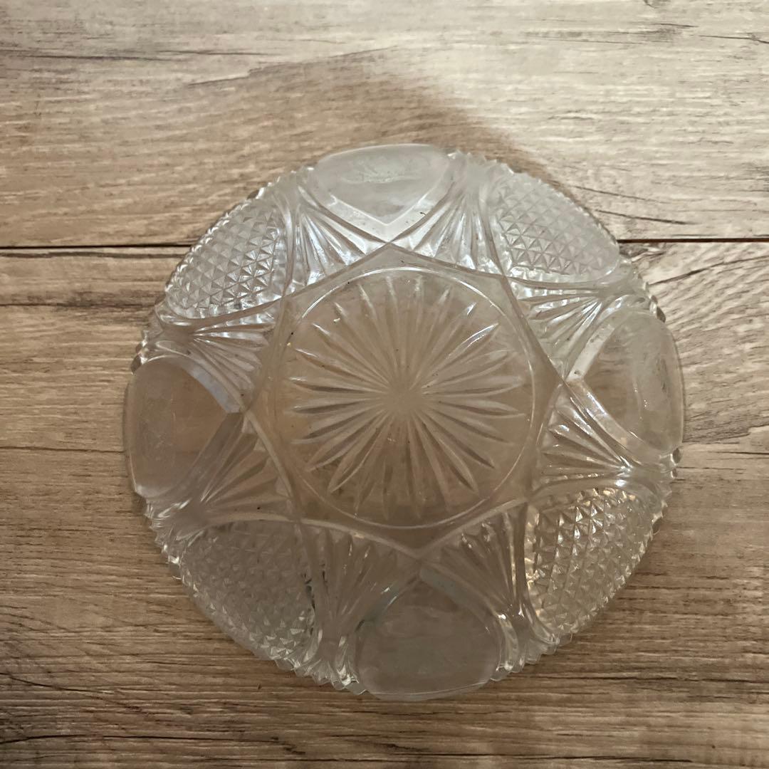 D-4 【昭和レトロ】バラ紋様 プレスガラス 小鉢 5個セット（デザートボウル）