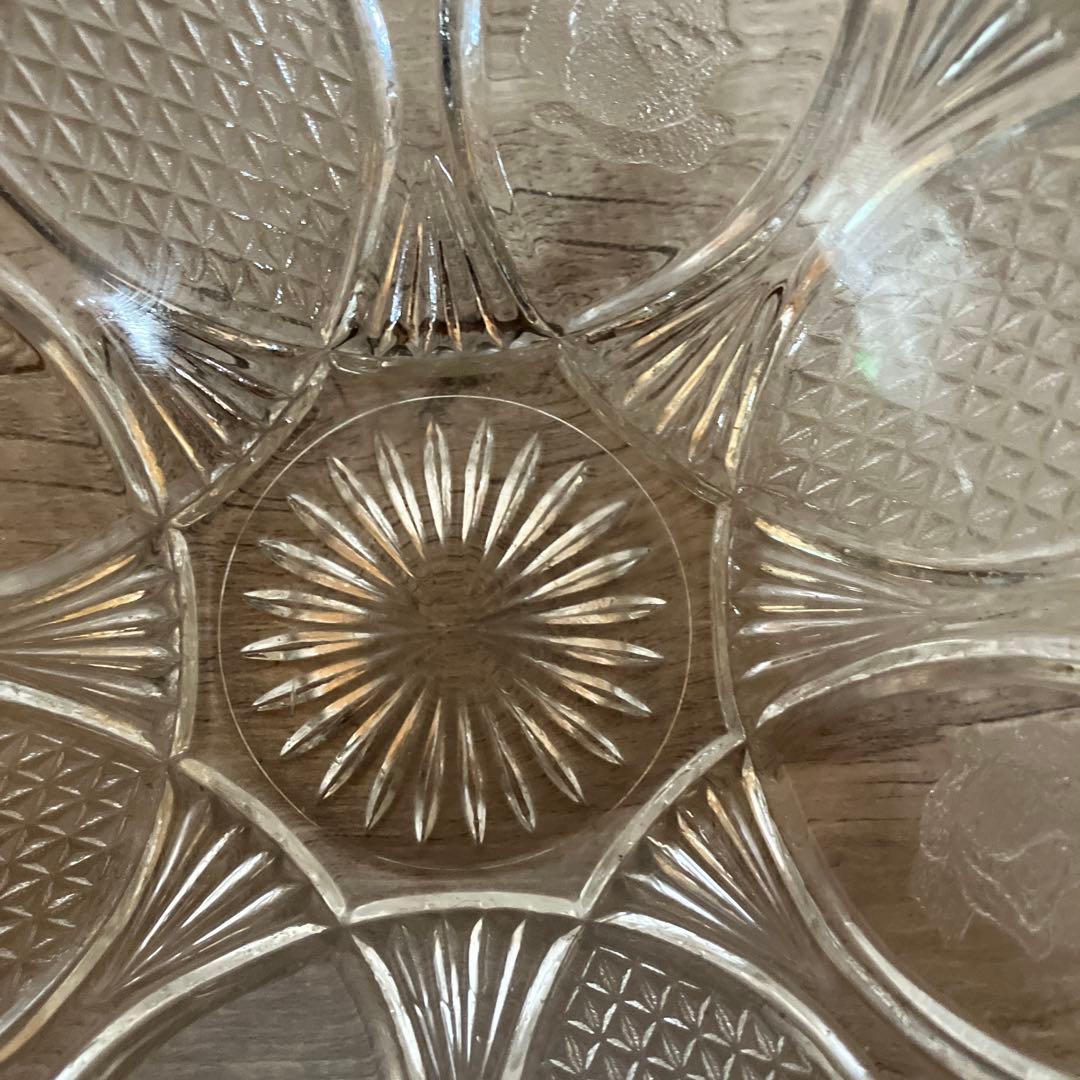 D-4 【昭和レトロ】バラ紋様 プレスガラス 小鉢 5個セット（デザートボウル）