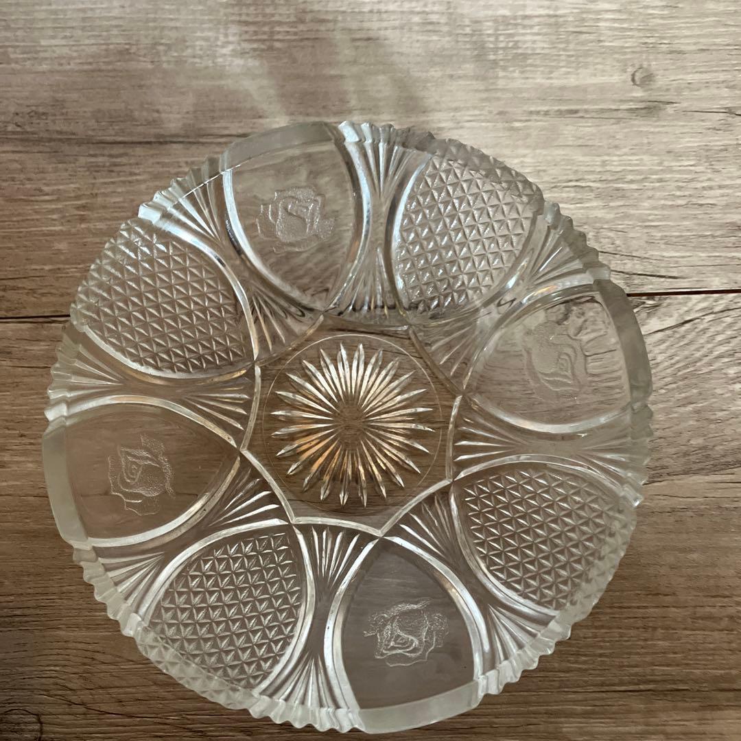 D-4 【昭和レトロ】バラ紋様 プレスガラス 小鉢 5個セット（デザートボウル）