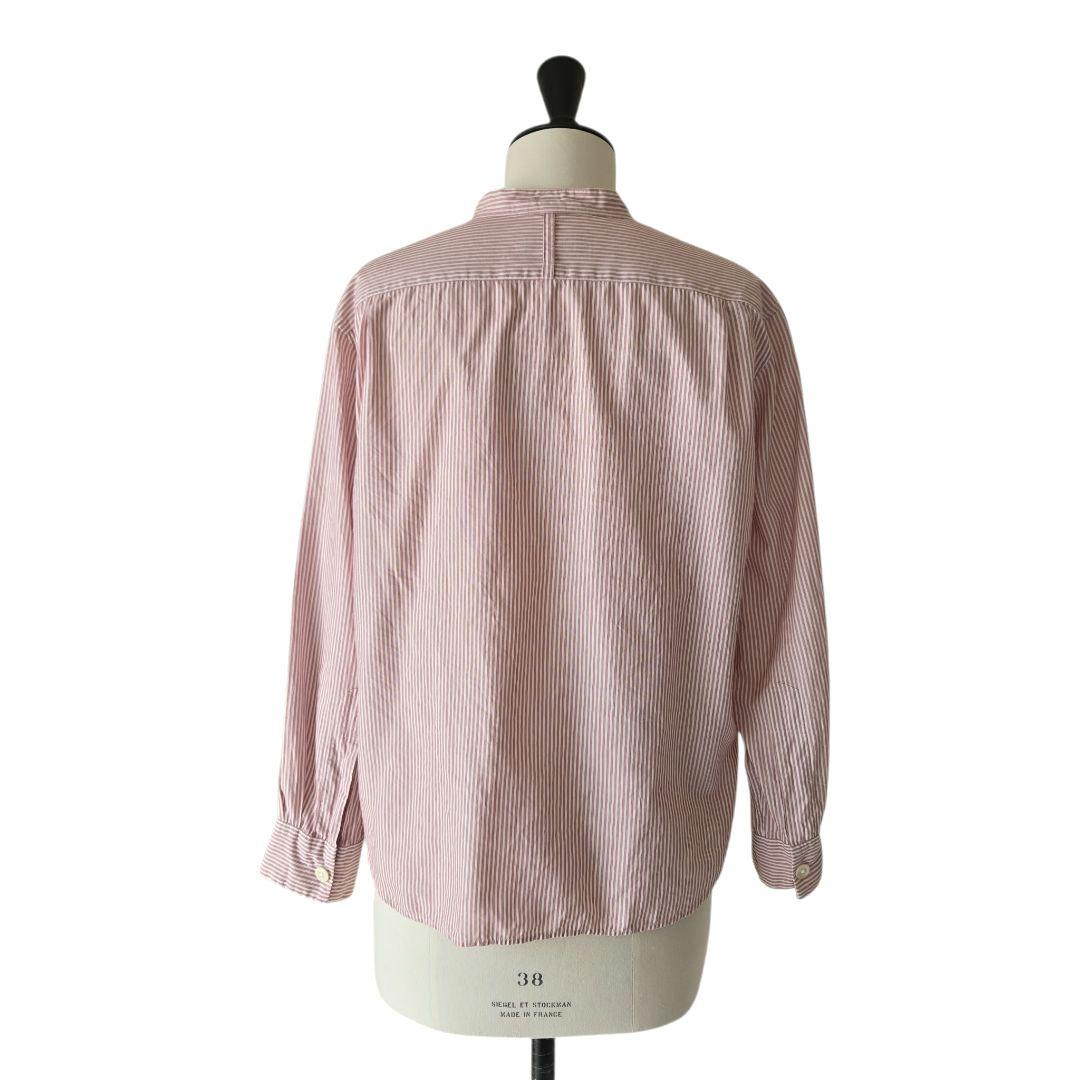 MARGARET HOWELL コットンシルク ストライプ バンドカラーシャツ