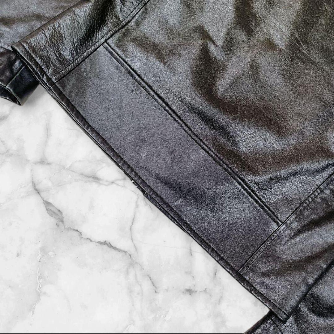 ロンハーマン ダブルライダースジャケット 牛革 ペイズリー柄 バンダイ柄 黒 L