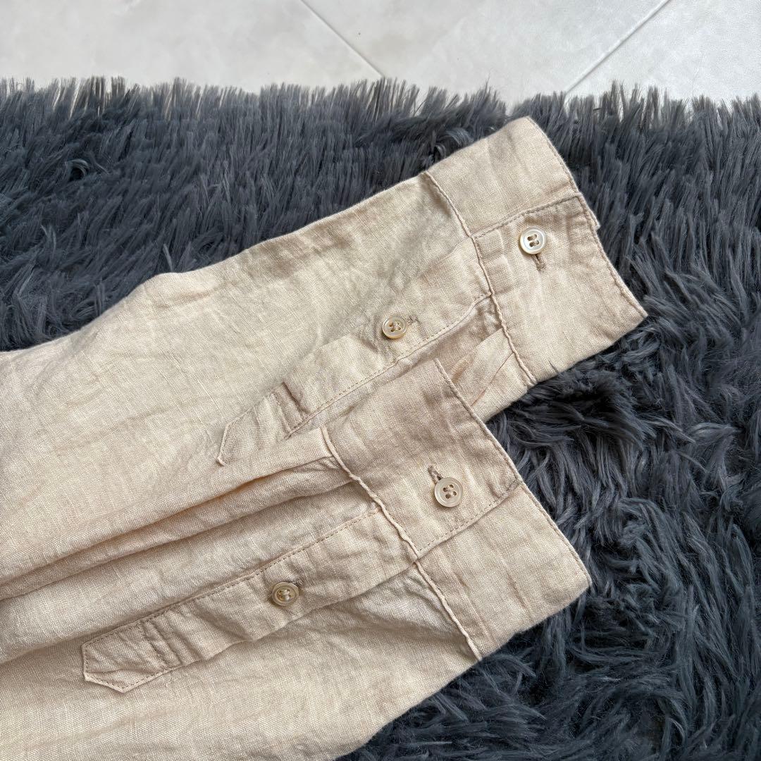 Vlas Blomme リネン100 バンドカラーワンピースF生成りロング日本製