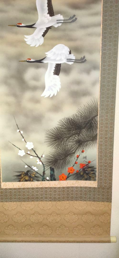 掛軸 #赤富士 #鶴 風鎮付き