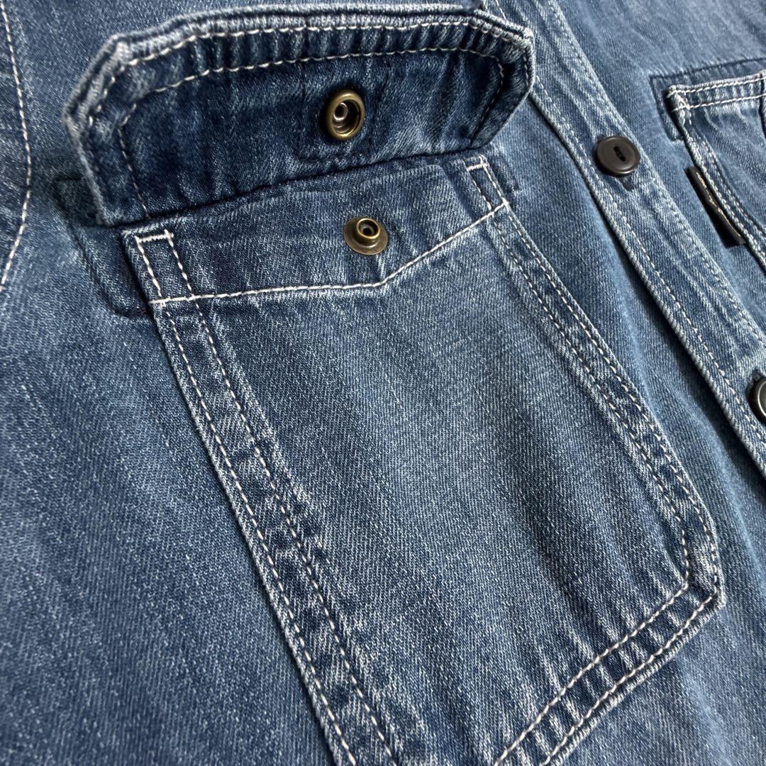 美品 サニークラウズ ワークなジージャンピース シャツデニム ユーズド加工