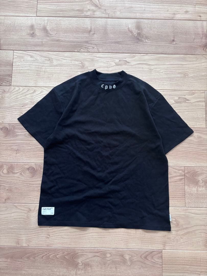 オールドイングリッシュロゴモックネックシャツ　クロ　L