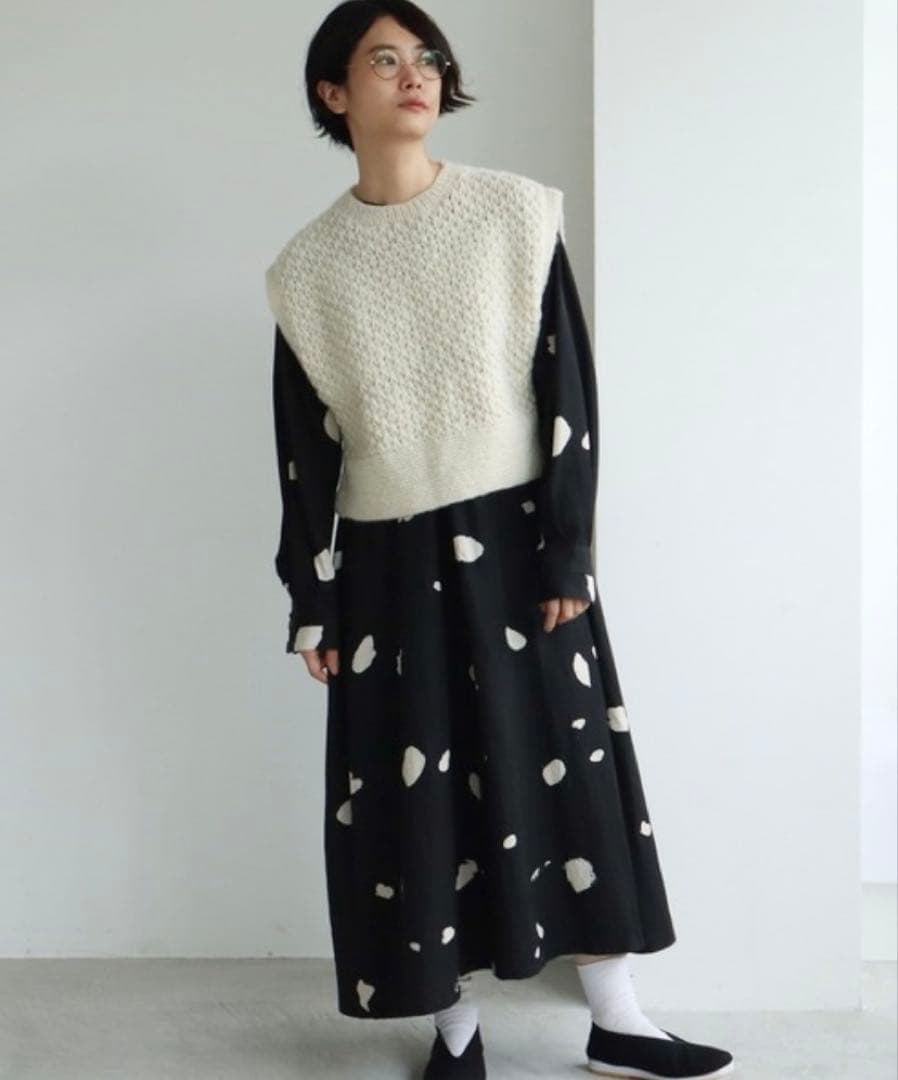 yuni ユニ ハンドニット ショートベスト ネパール アランニット アイボリー