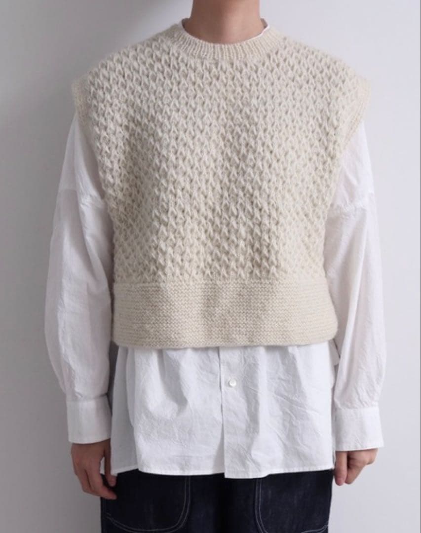 yuni ユニ ハンドニット ショートベスト ネパール アランニット アイボリー