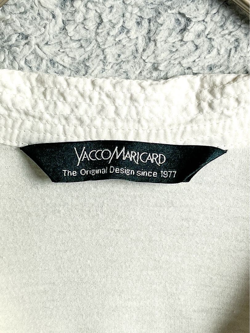 【ヤッコマリカルド】ボーダー風 カットソー切替ピンタックシャツワンピース 白