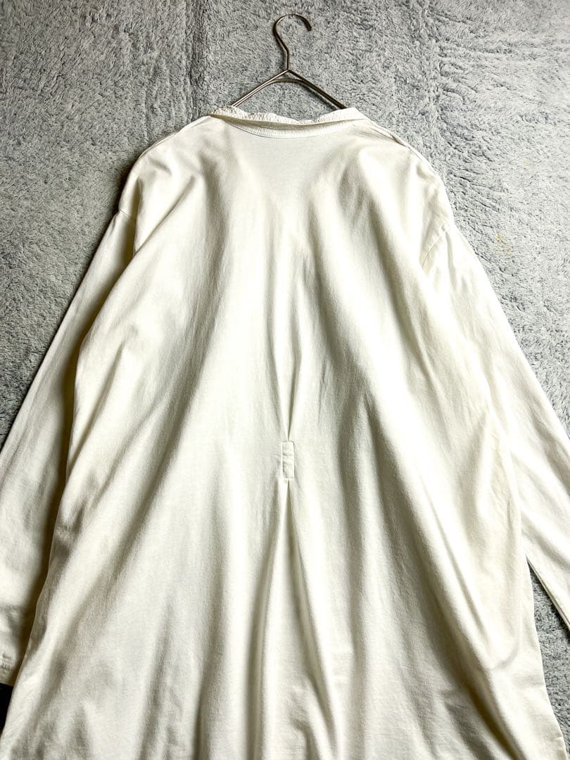 【ヤッコマリカルド】ボーダー風 カットソー切替ピンタックシャツワンピース 白