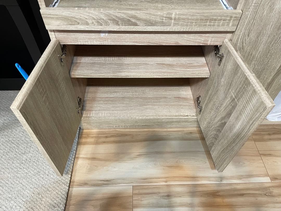 LOWYA 食器棚 レンジボード 幅90 ＆家具転倒防止突っ張り棒