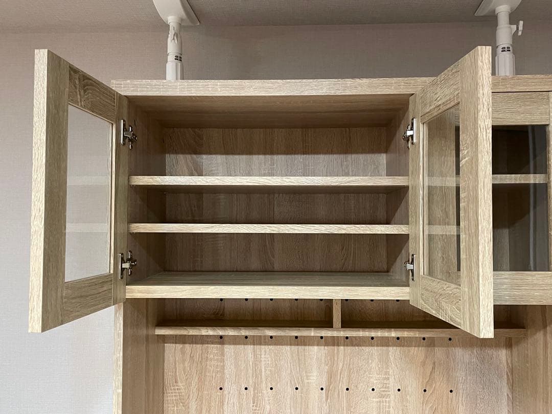 LOWYA 食器棚 レンジボード 幅90 ＆家具転倒防止突っ張り棒