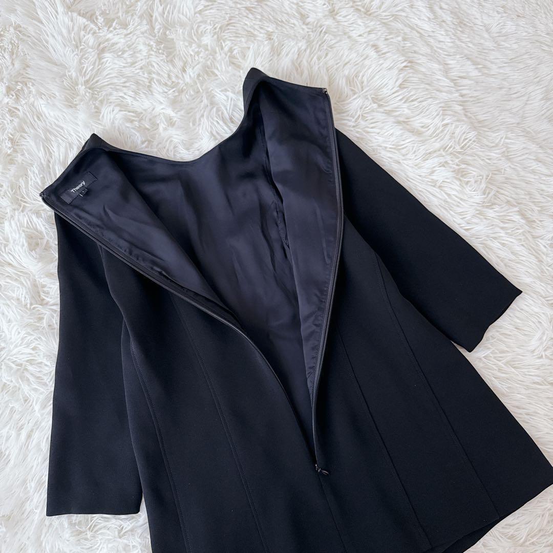 美品✨セオリー ブラウス トップス ジップ セレモニー ブラック 五分袖 M