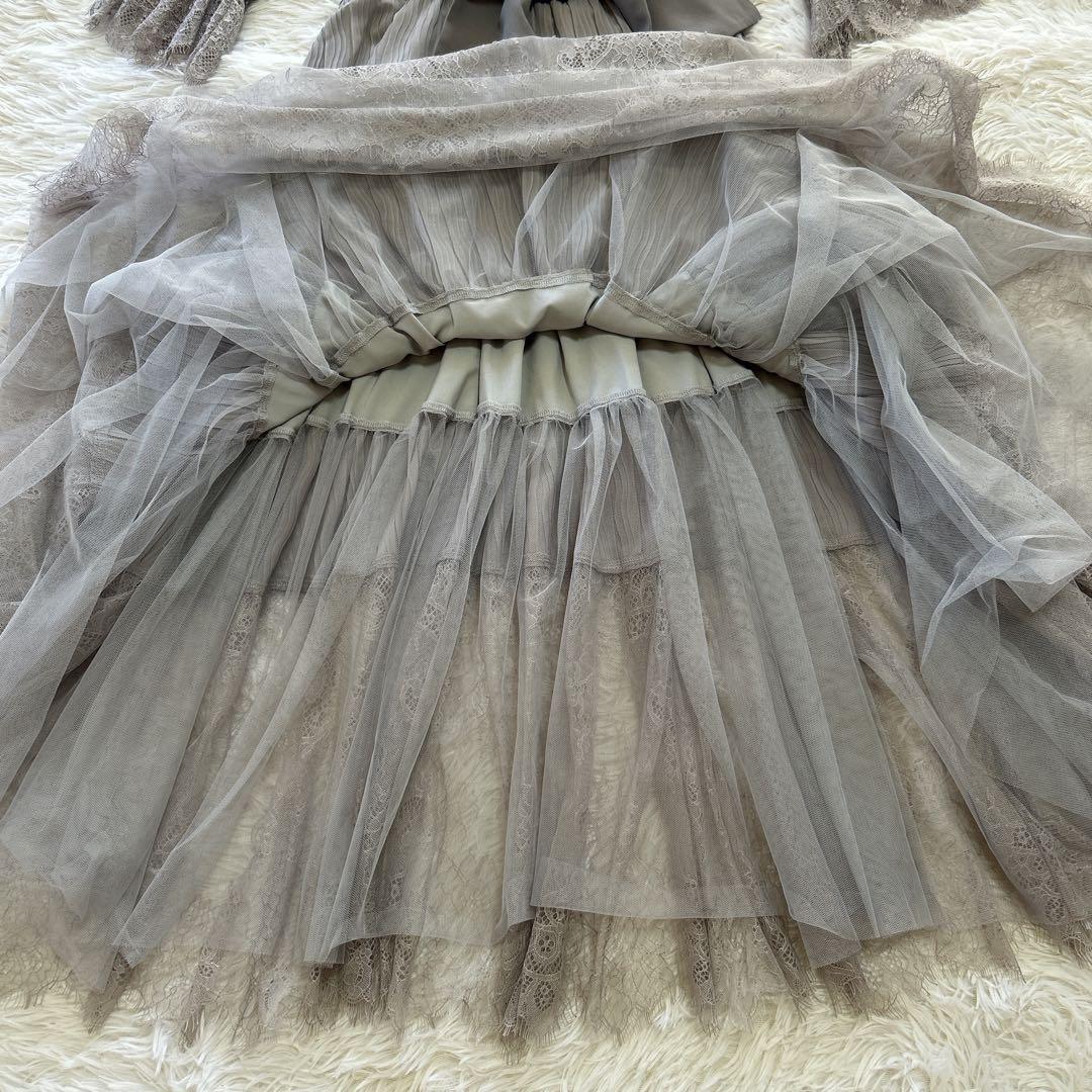 美品 ラベルエチュード レース切替ドレスワンピース マキシ丈 レース F