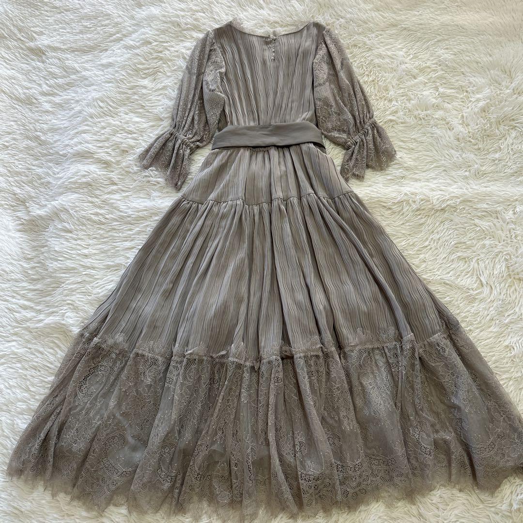 美品 ラベルエチュード レース切替ドレスワンピース マキシ丈 レース F