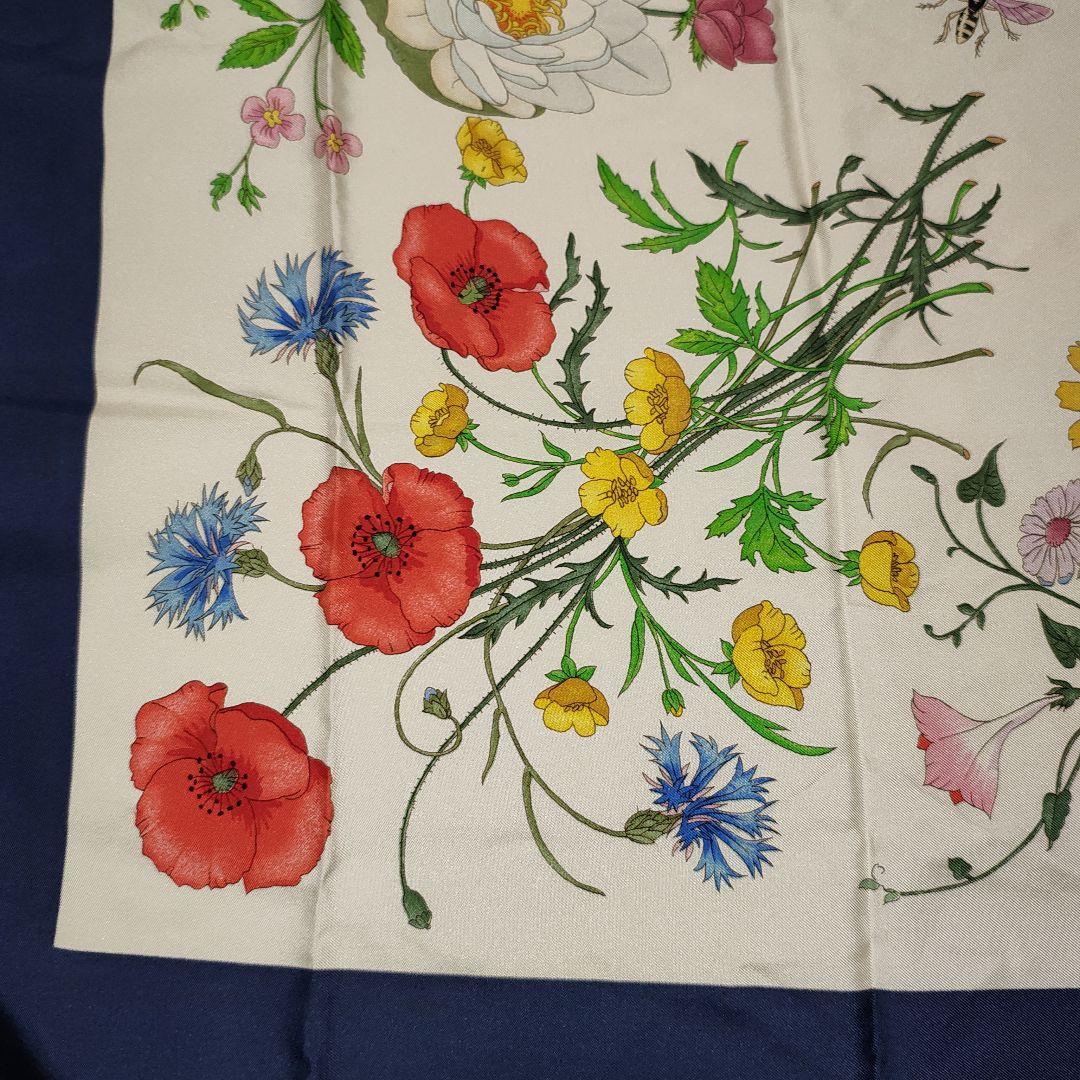 GUCCI グッチ ヴィンテージ シルク スカーフ フローラ 花 昆虫 蜻蛉 蝶