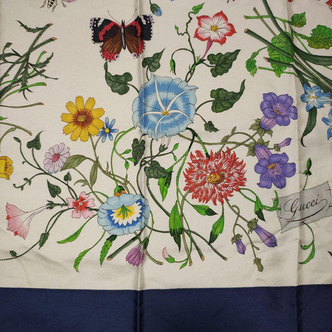 GUCCI グッチ ヴィンテージ シルク スカーフ フローラ 花 昆虫 蜻蛉 蝶