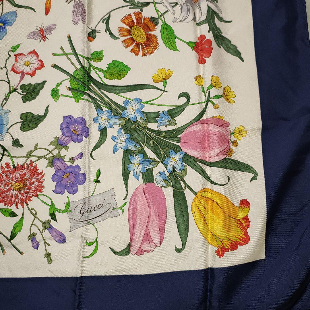 GUCCI グッチ ヴィンテージ シルク スカーフ フローラ 花 昆虫 蜻蛉 蝶
