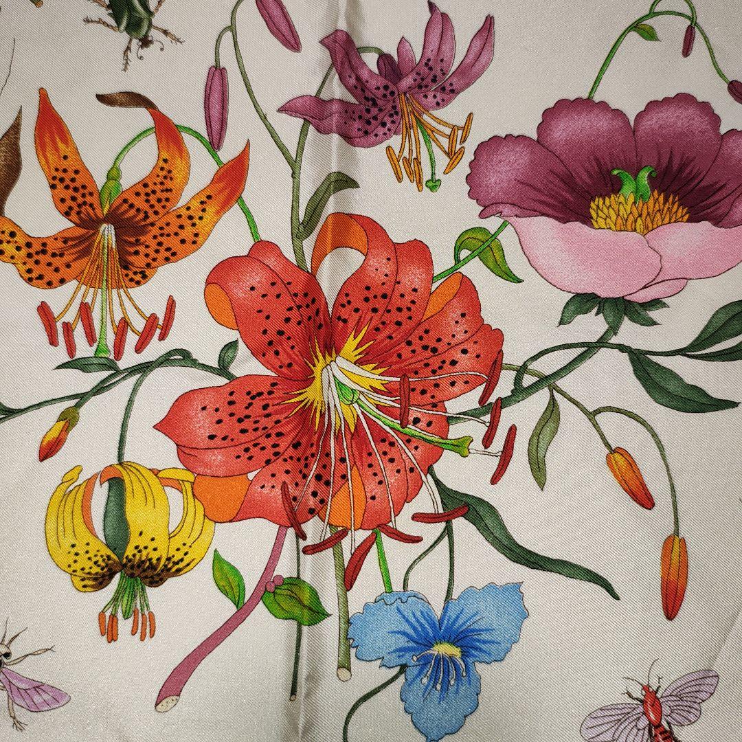 GUCCI グッチ ヴィンテージ シルク スカーフ フローラ 花 昆虫 蜻蛉 蝶