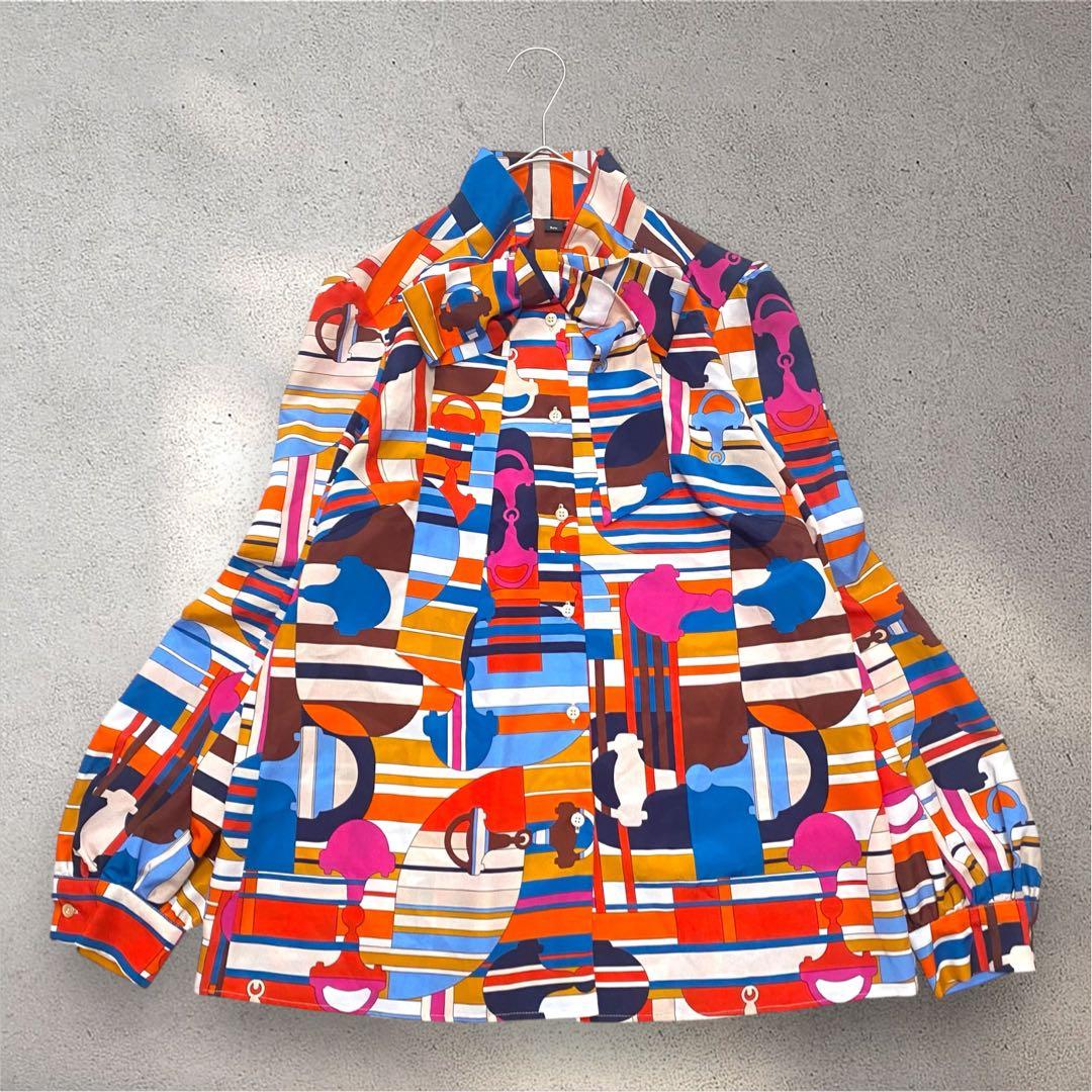 美品✨Sov. ダブルスタンダードクロージング　ボウタイブラウス　レトロ柄