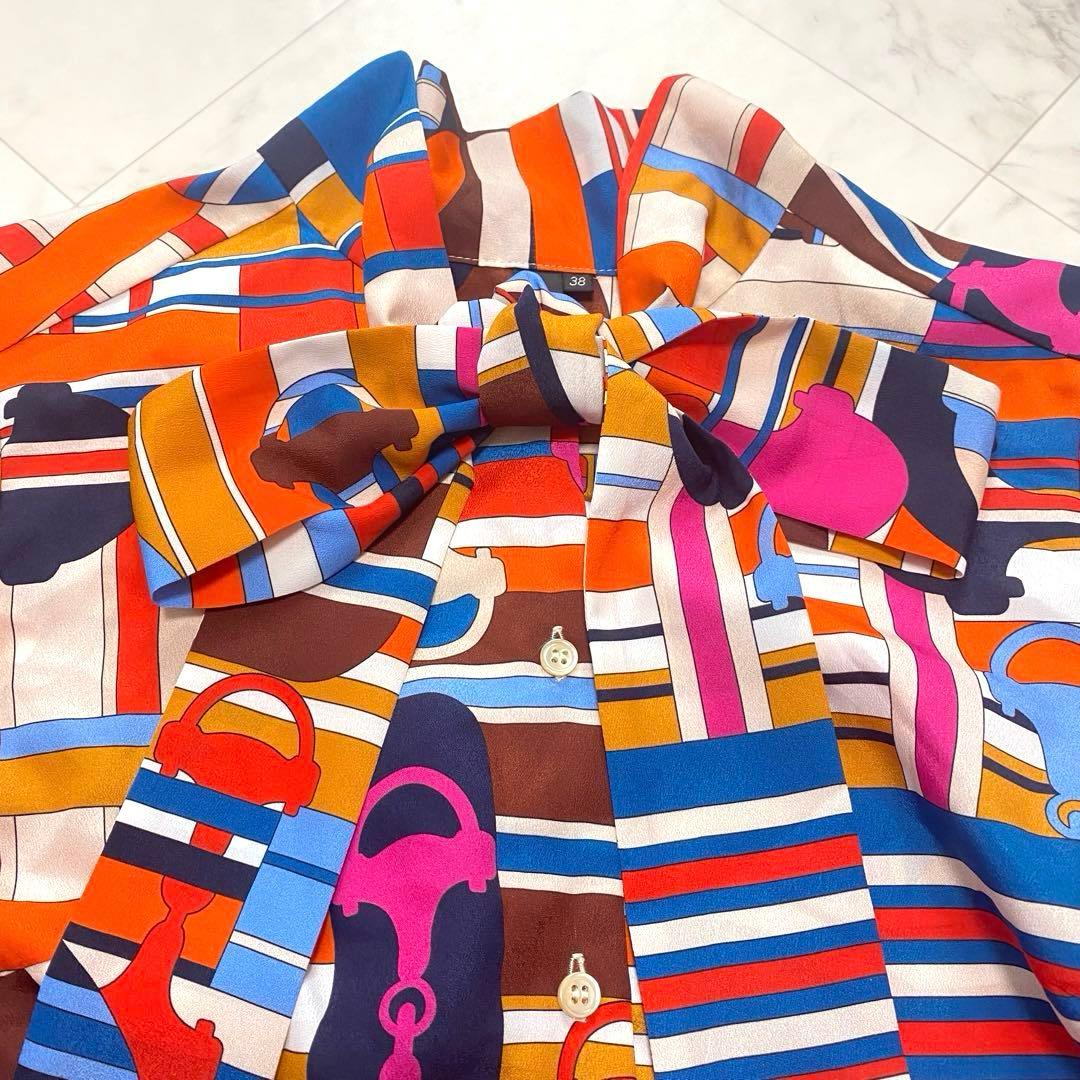 美品✨Sov. ダブルスタンダードクロージング　ボウタイブラウス　レトロ柄