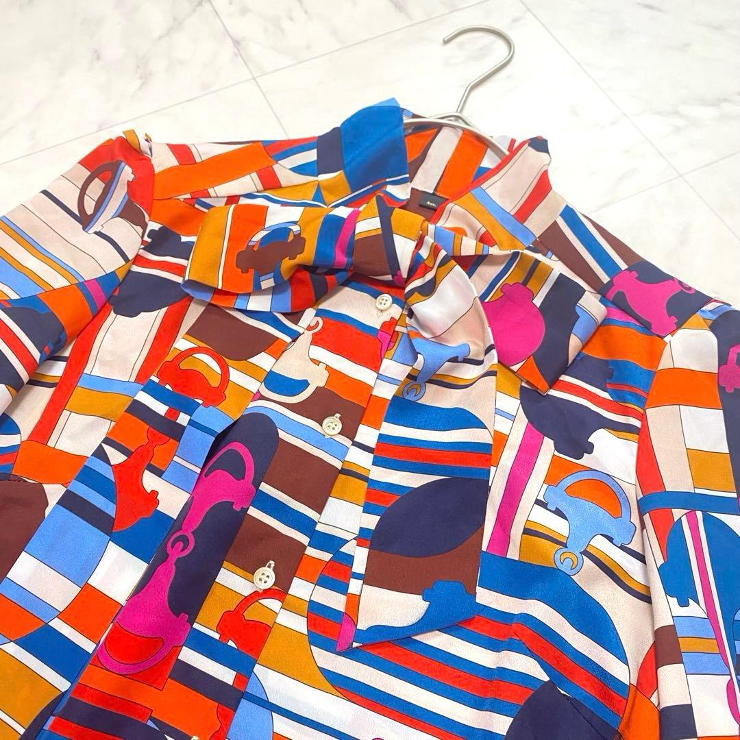 美品✨Sov. ダブルスタンダードクロージング　ボウタイブラウス　レトロ柄