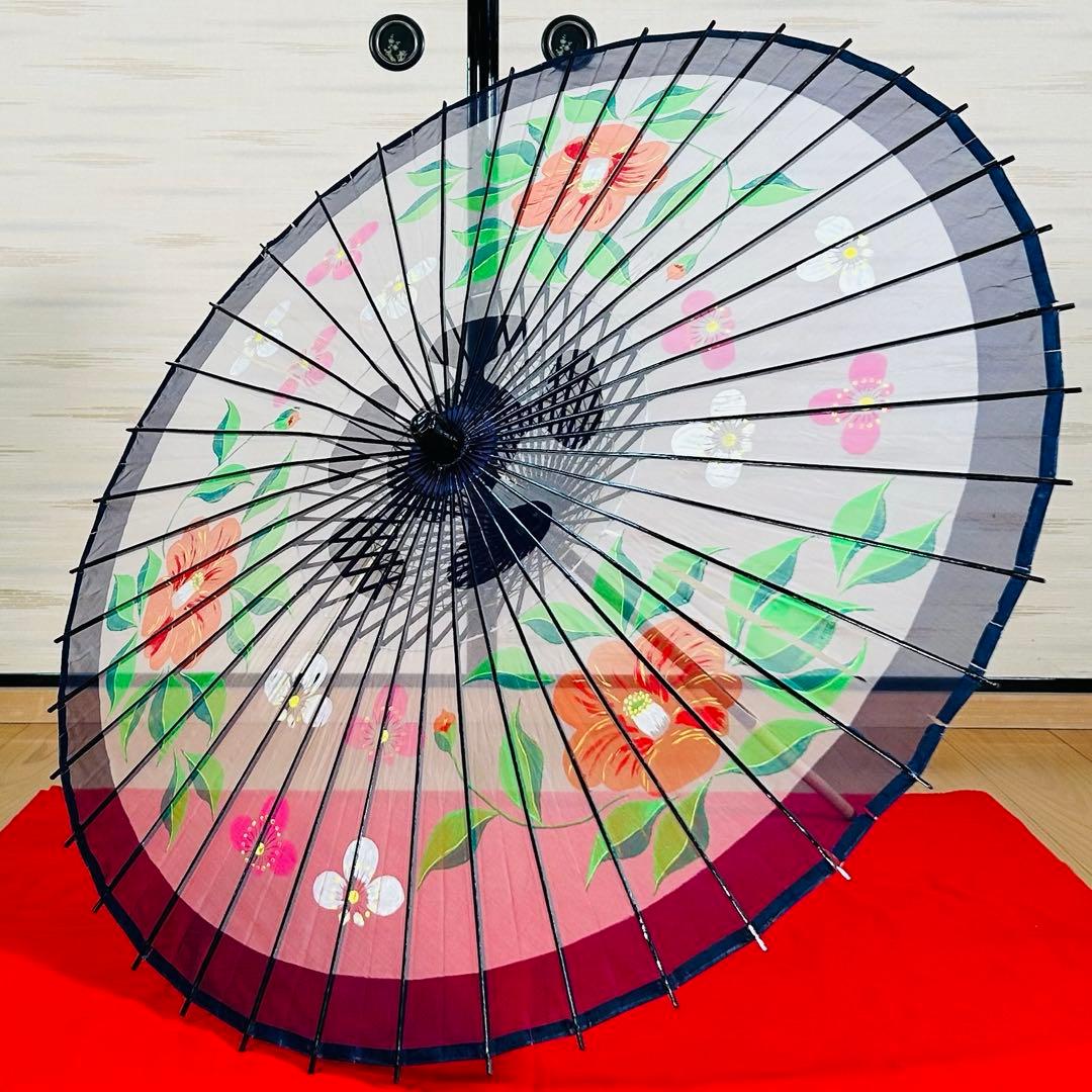 蛇の目傘　絹張り　手書き　大判　黒　和傘　傘　舞踊　大衆演劇