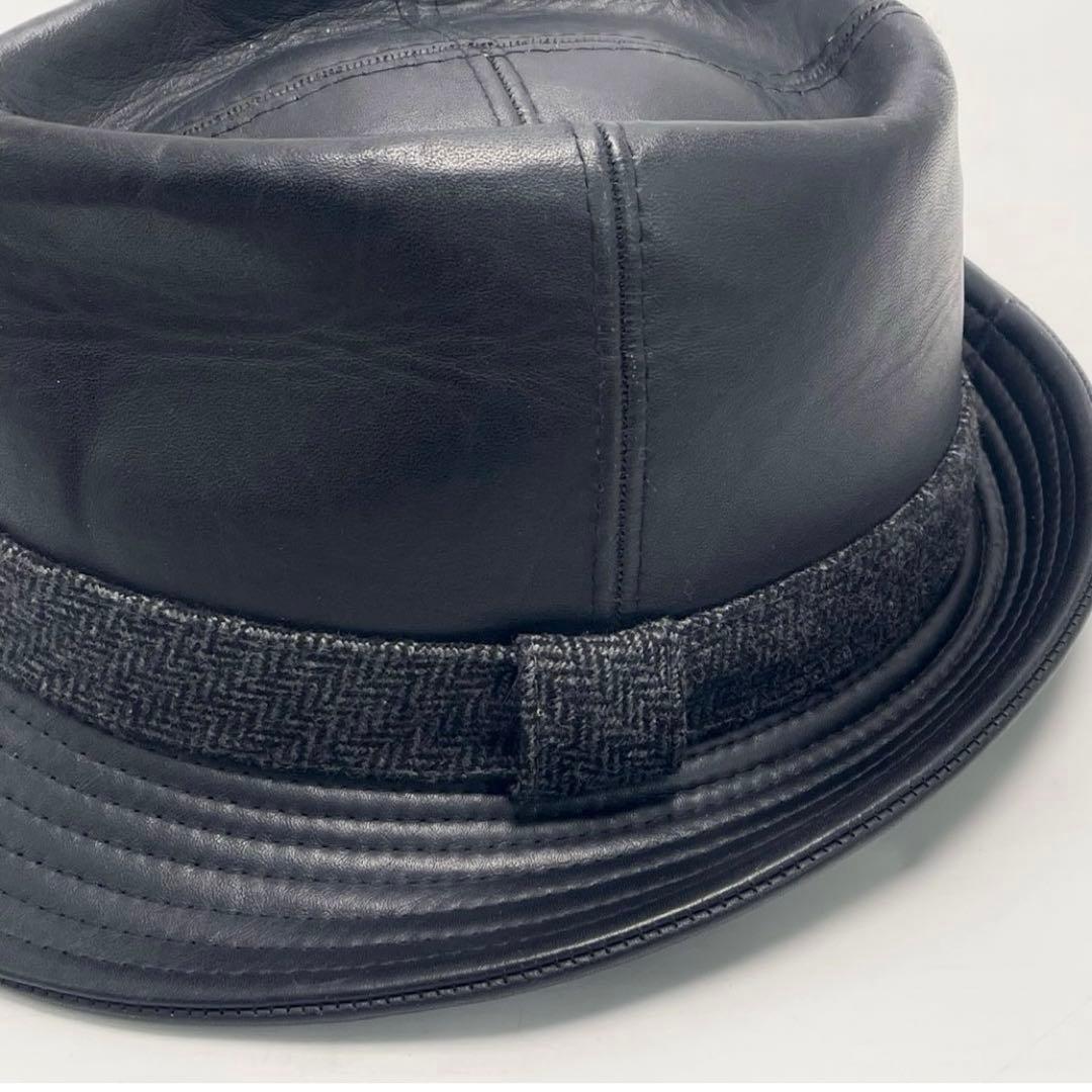 【本革×ヘリンボーン】 KASZKIET レザー 中折れハット 大きめ 59
