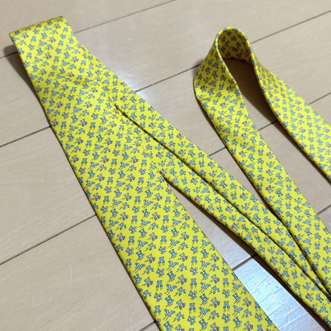 【美品】HERMES イエロー ネクタイ