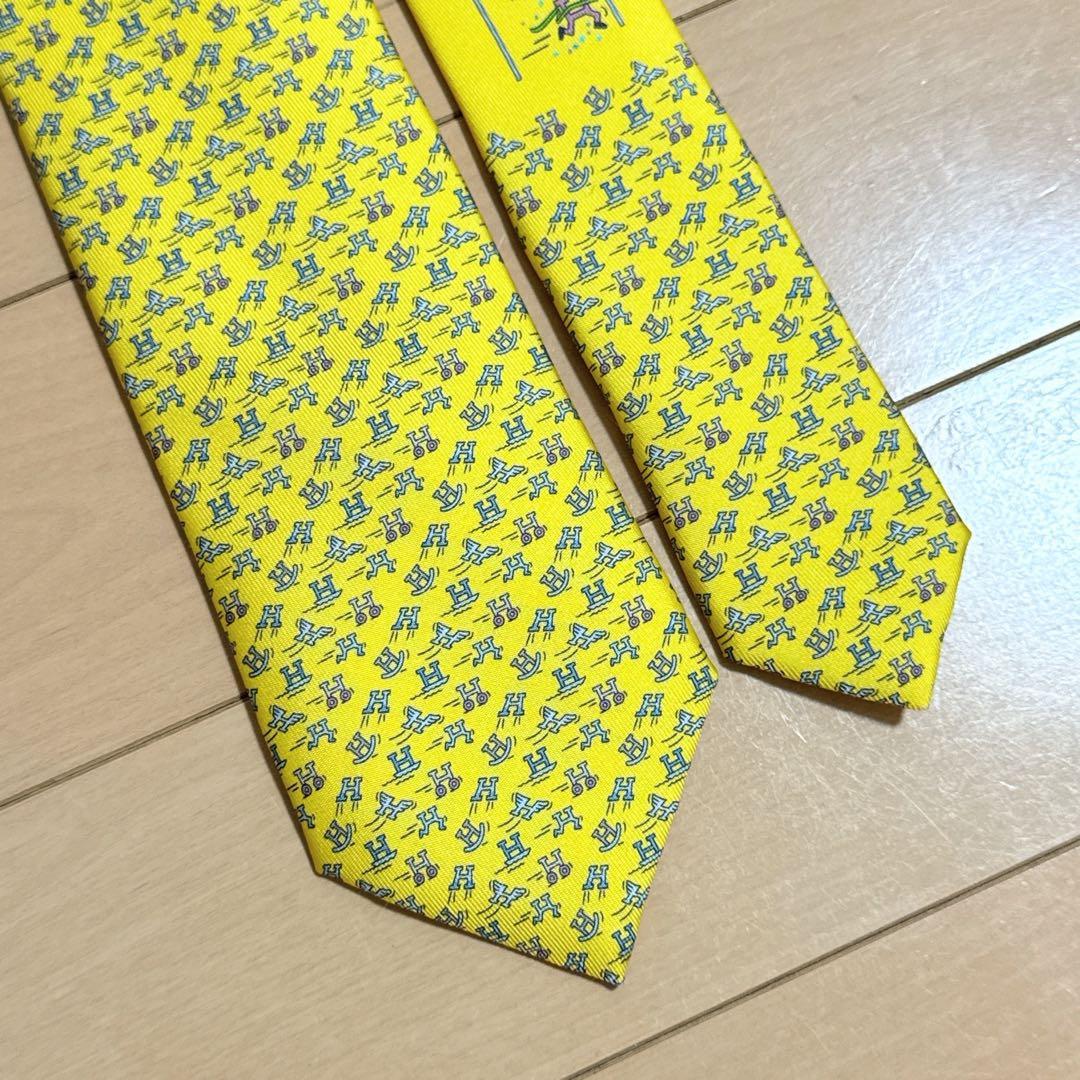 【美品】HERMES イエロー ネクタイ