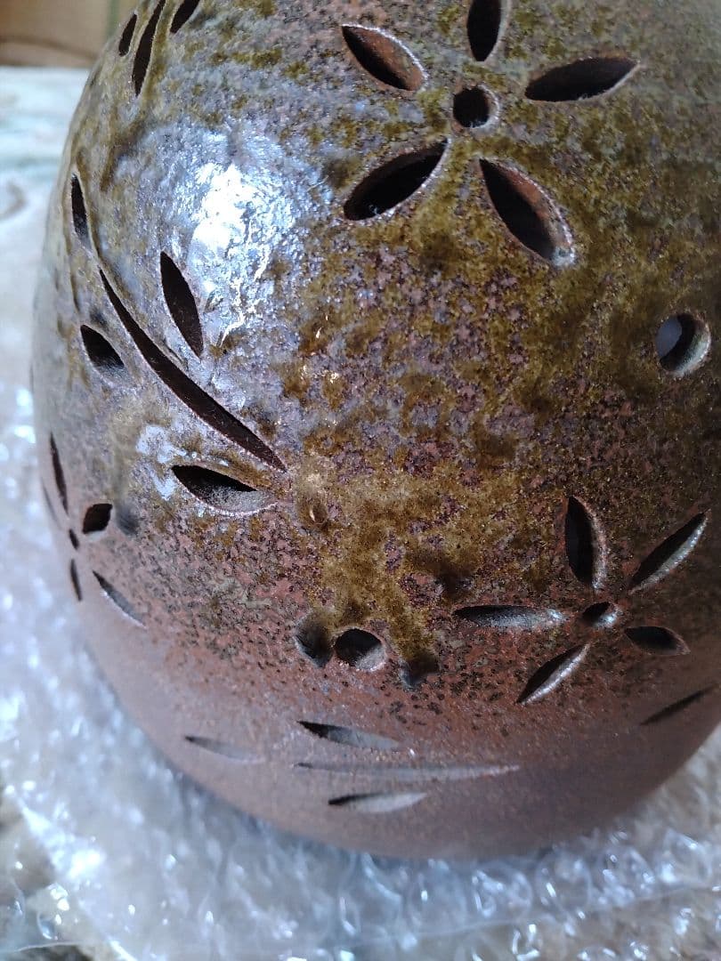 丹波　立杭焼　昇陽窯　陶器製ドーム型ランプ 花模様