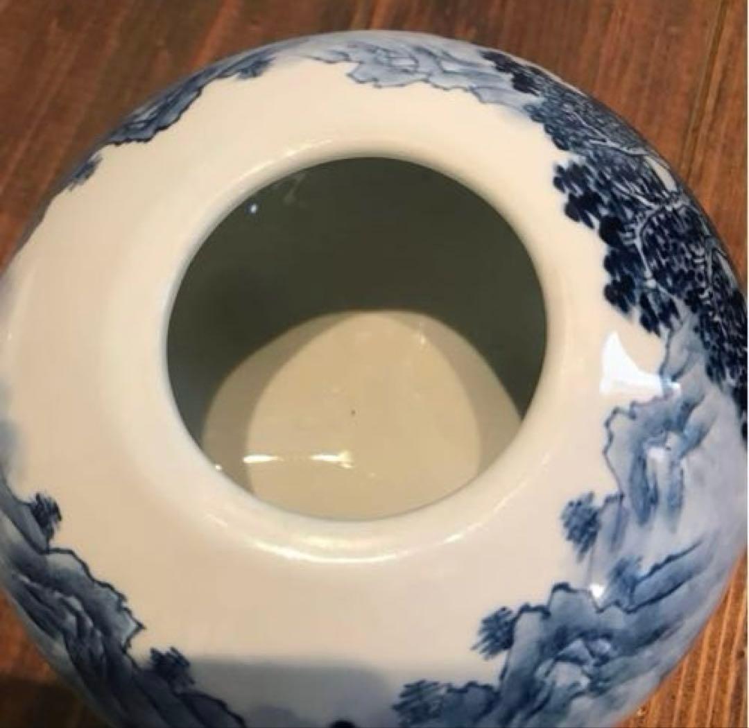 美品　有田焼　花舟　三脚　香炉　染付の山水画が素敵な　蓋まで丁寧に描かれています