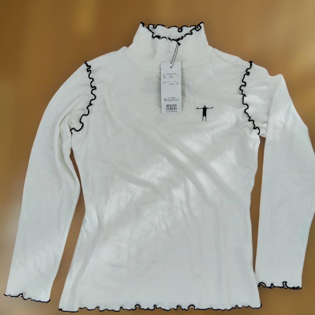 新品T-MAC ホワイト フリル付きハイネックシャツ M