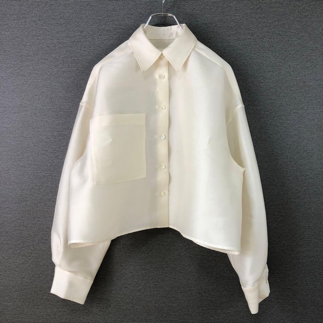 Drawing Numbers シルキーダブルクロスクロップドシャツ ホワイト