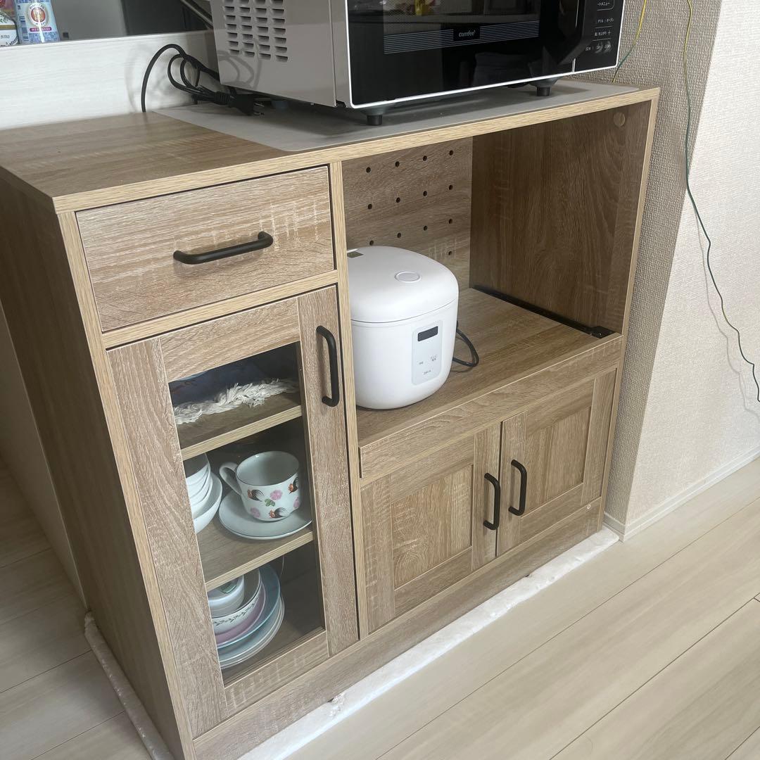 食器棚 収納棚 レンジ台 キッチン収納 ２口コンセント　組み立済 状態綺麗！