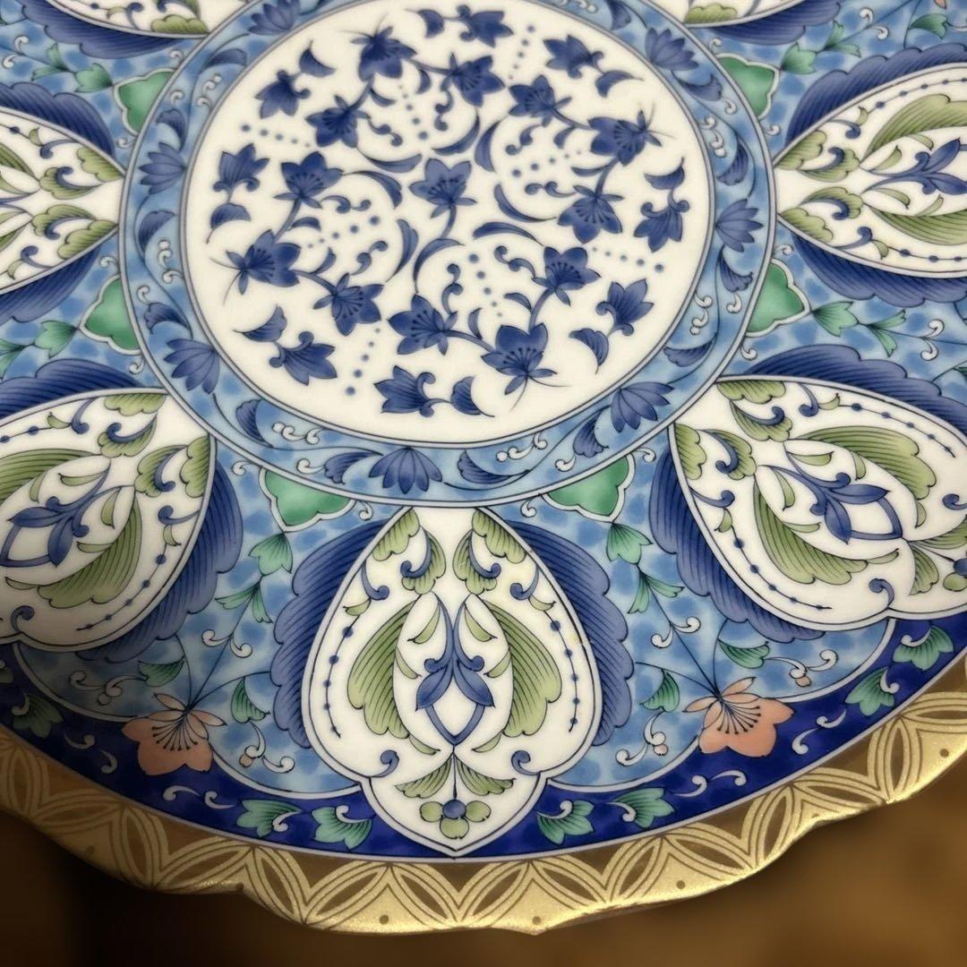 ★激レア★三洋陶器 美濃焼 龍峰窯 金七宝32大皿 和食器 金縁 青地 新品