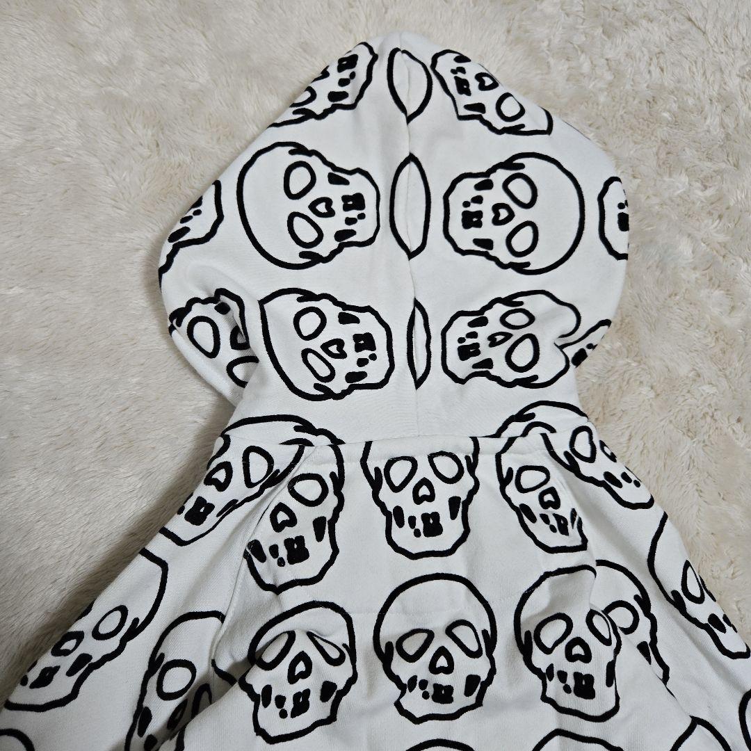 マーク&ロナ MARK & LONA ジップアップ パーカー スカル 総柄 白