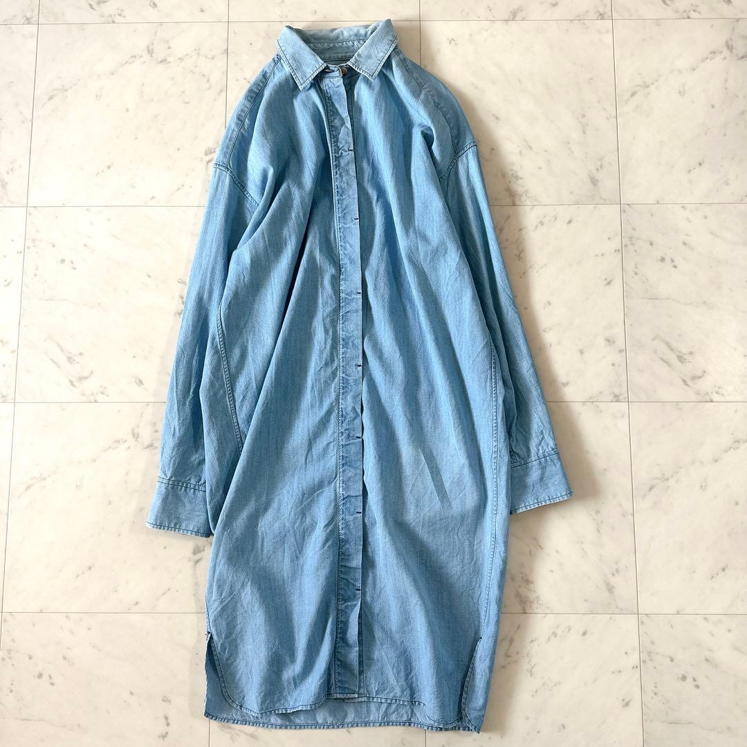 美品♪ウィムガゼット デニム ロングシャツワンピース 日本製 コットン 長袖