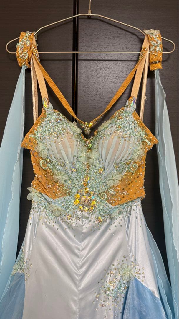 社交ダンスドレス 青と金のグラデーション スタンダード