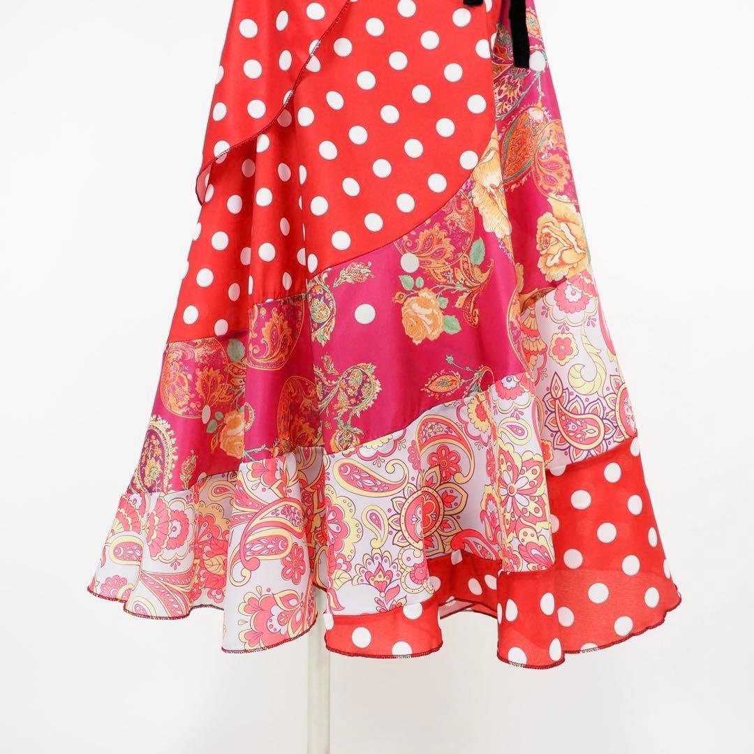 フラメンコ　巻きスカート　新品　レッスンファルダ　フラメンコ衣装　赤　ドット