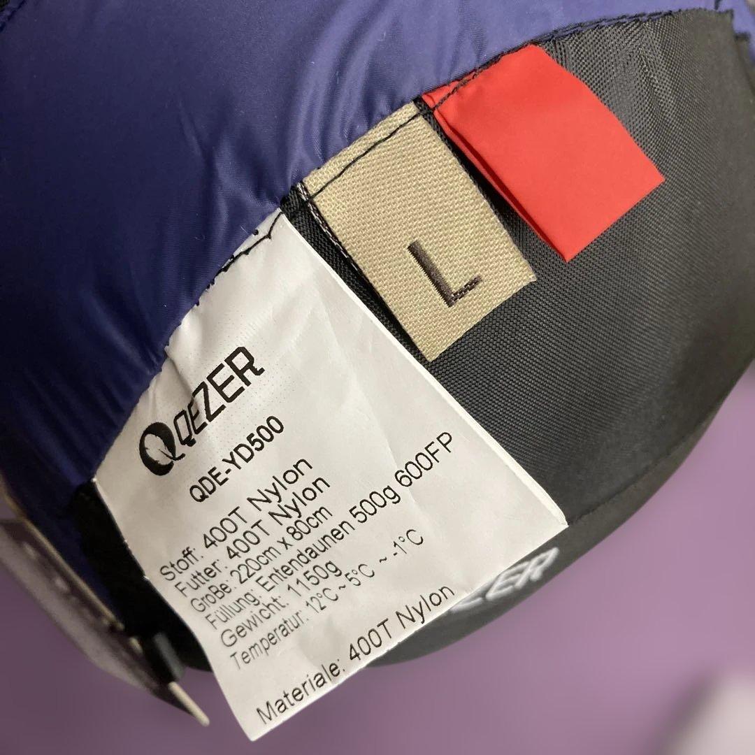 QEZER 寝袋 ダウン 封筒型シュラフ 軽量高級ダウン シュラフ 500g