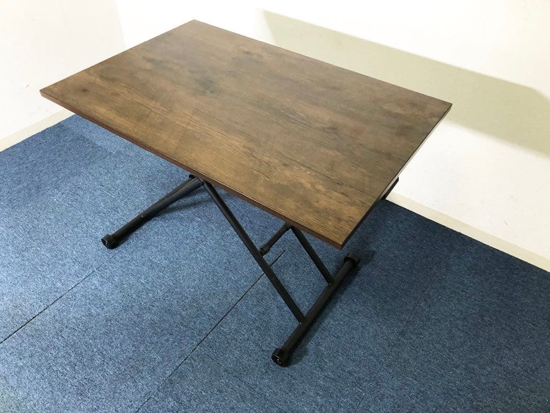 ヴィンテージ風ガス圧昇降式テーブルT8-GST90BR 美品リフティングテーブル