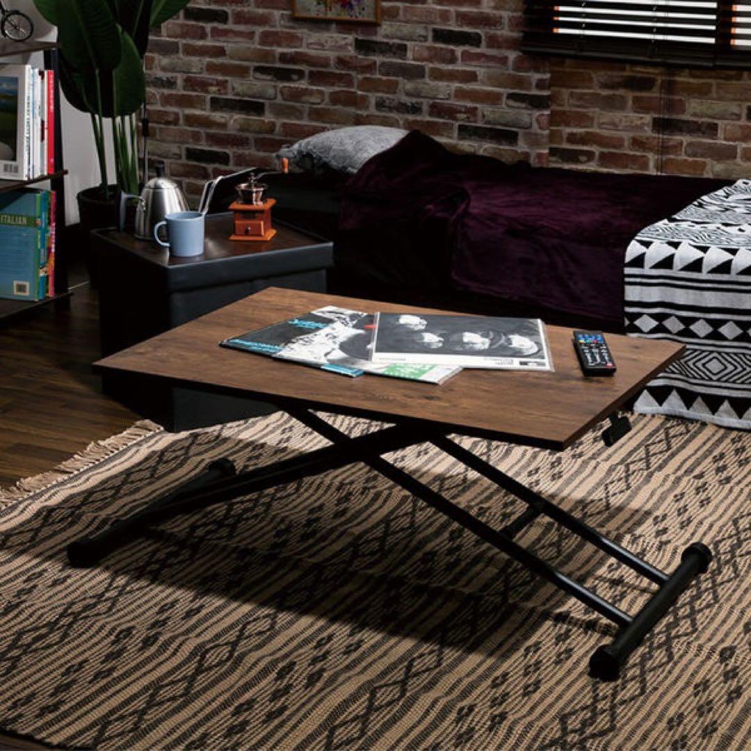 ヴィンテージ風ガス圧昇降式テーブルT8-GST90BR 美品リフティングテーブル