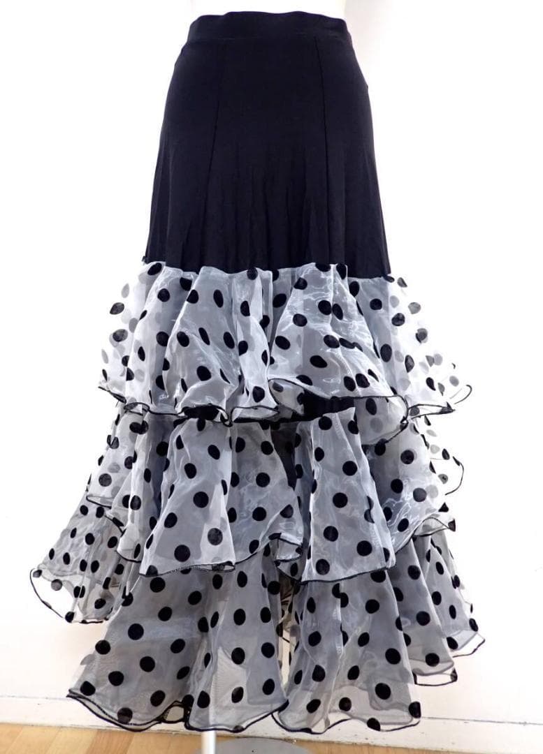 B1507★美品★MLサイズ★黒/フロッキードット/セットアップ☆社交ダンス